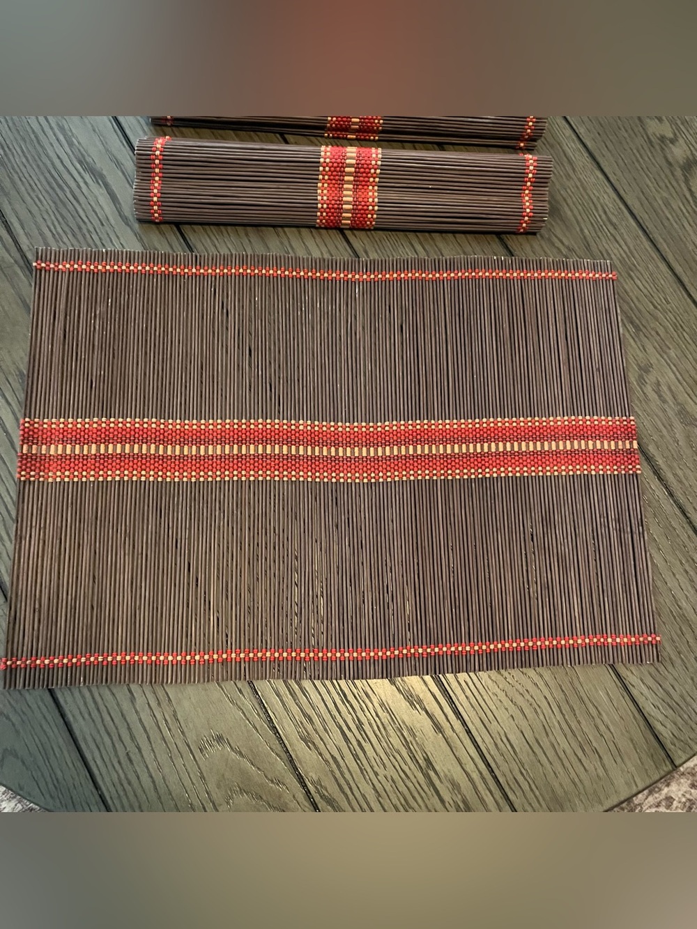4 Vintage MCM Woven Bamboo Grass 13" x 19" Placemats Oriental Hippie Boho